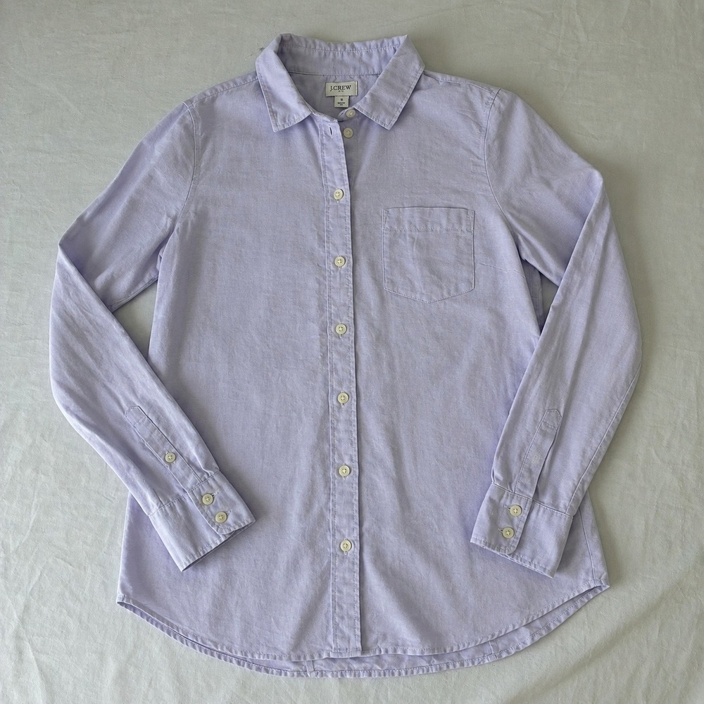 J.Crew Lavender Linen Cotton Blend Button Down Shirt Small Purple Long Sleeve
